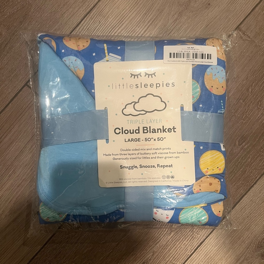 Little sleepies blue milk and cookies blanket